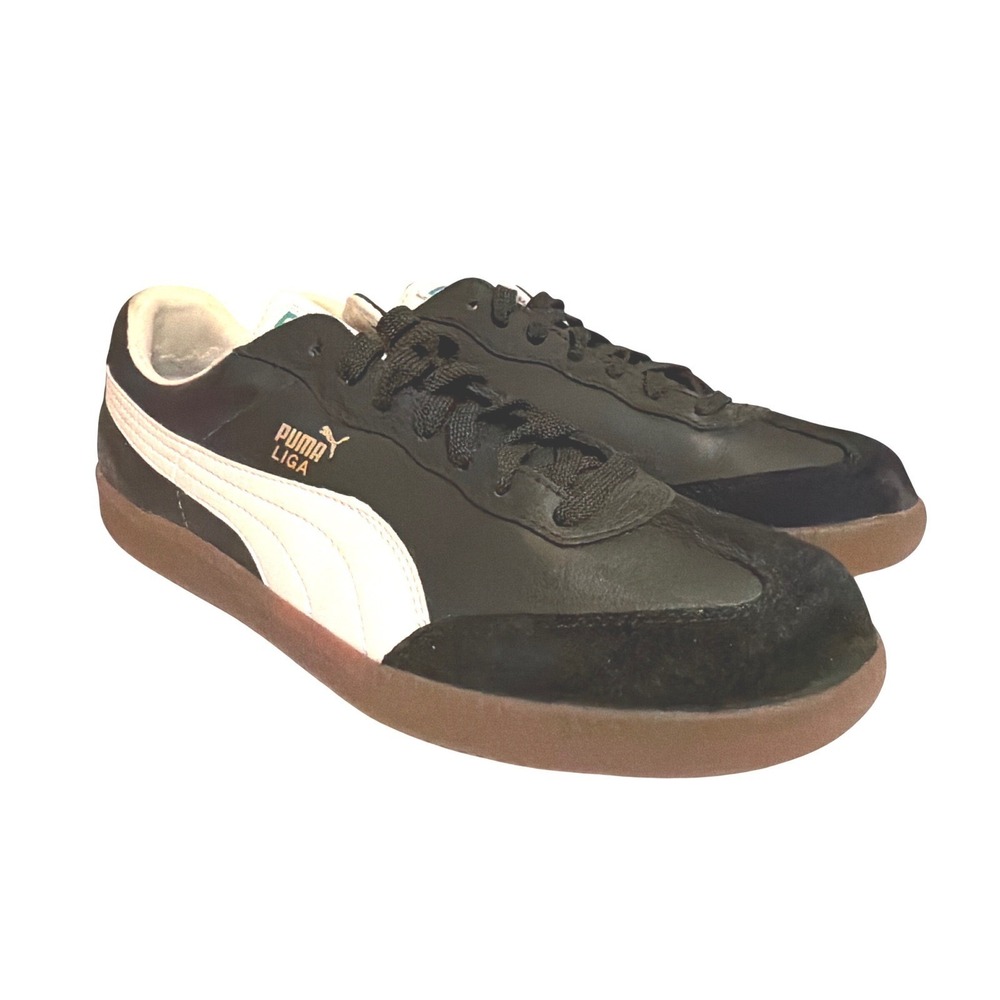 Puma Liga L Black White Gum Leather Suede Sneakers 342483 03 Mens 9 Womens 10.5